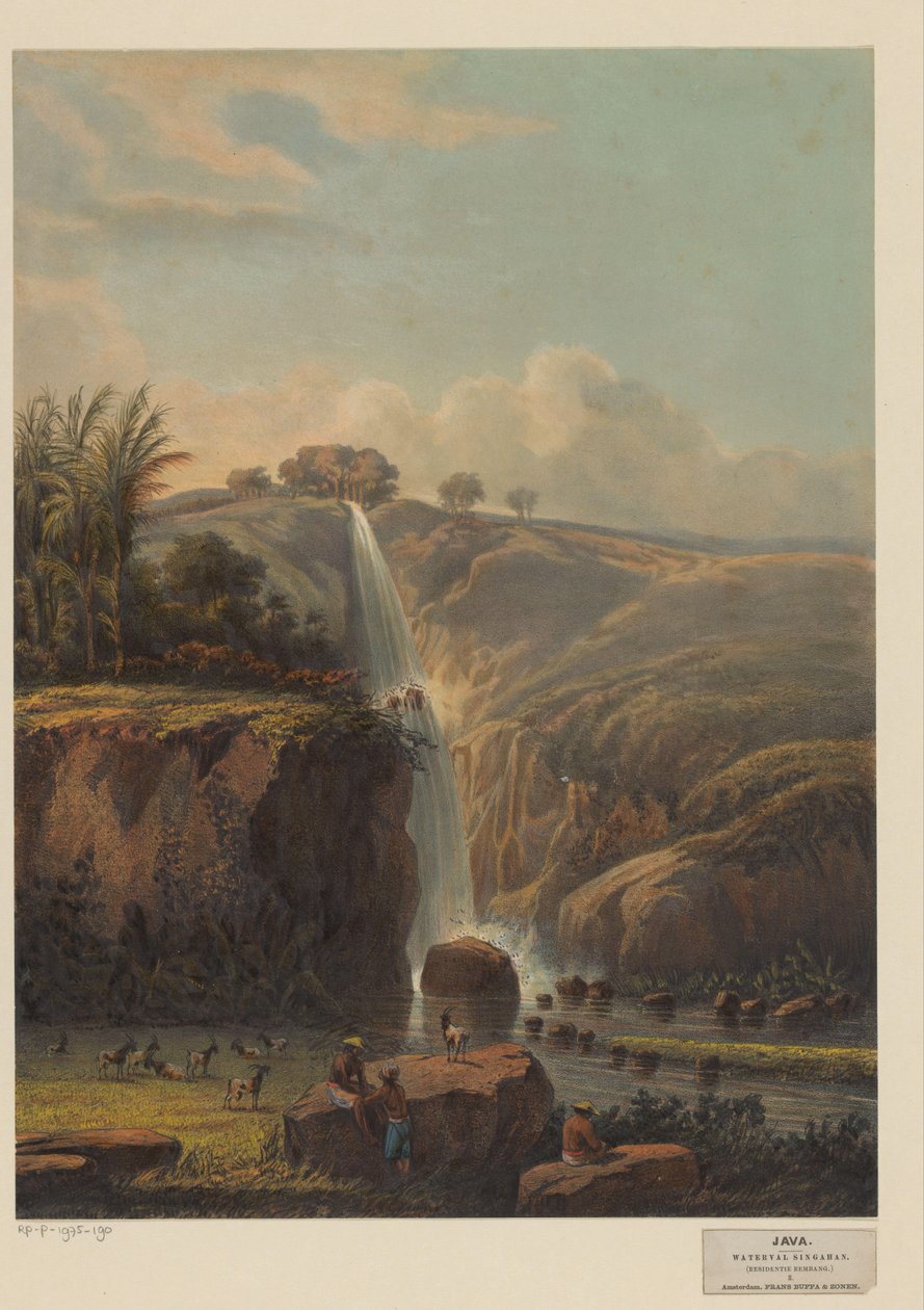 Utsikt över vattenfallet i Singahan Waterfall Singahan (Residency Rembang) (titel på objekt) av Johan Conrad Greive
