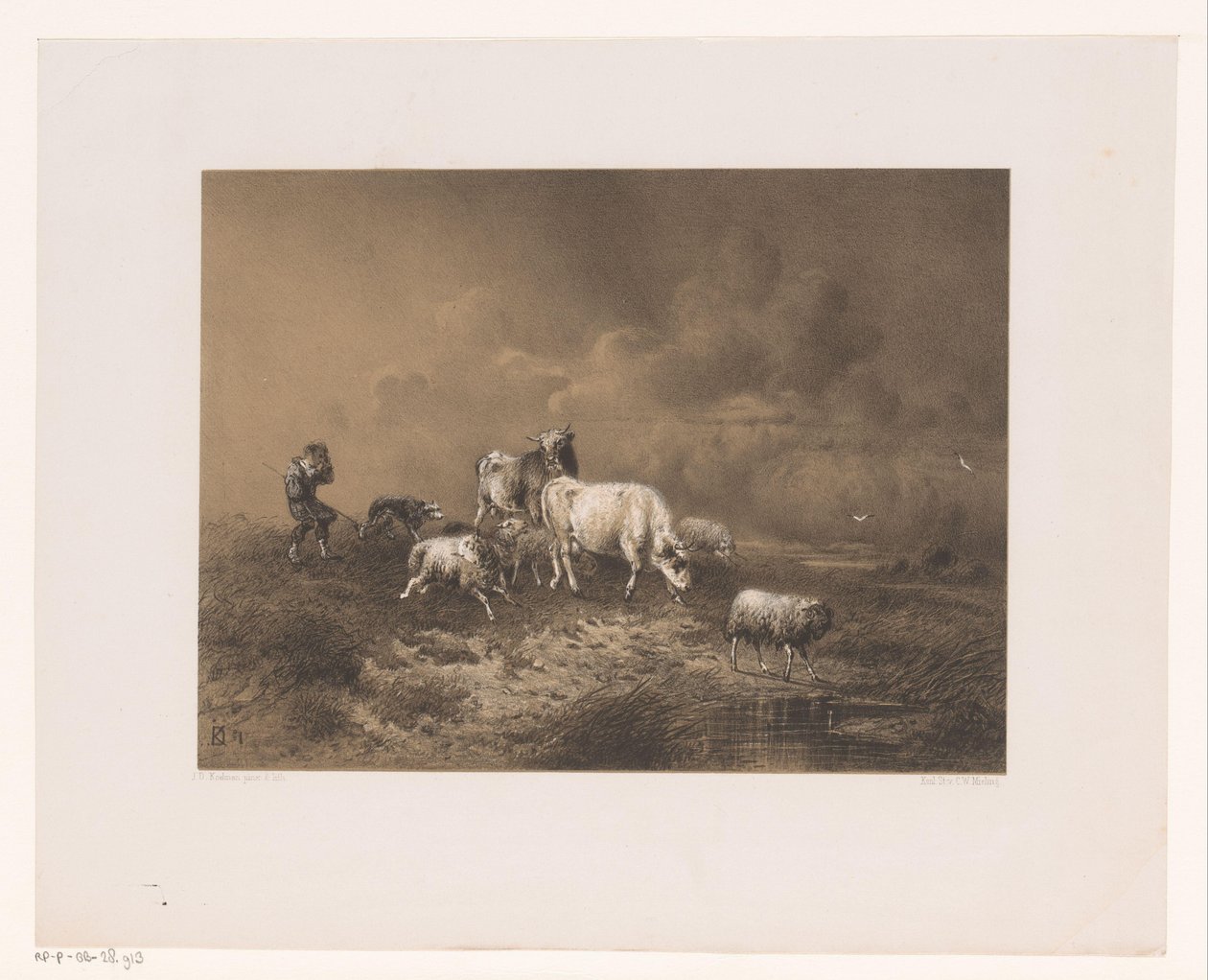 Herde med flock i en storm av Johan Daniël Koelman