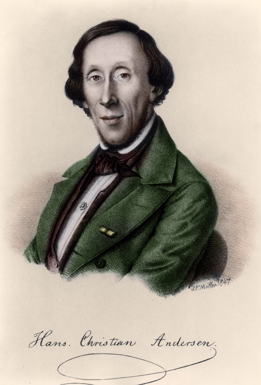 Porträtt av Hans Christian Andersen (1805-1875) (senare färgläggning) av Johan Frederick Moller