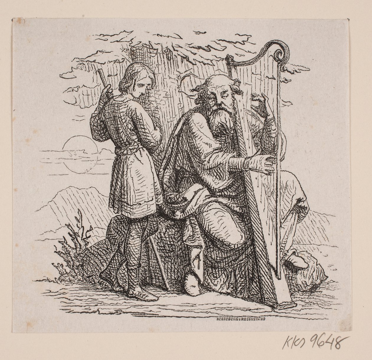 En gammal harpist och en pojke under ett träd av Johan Frederik Rosenstand