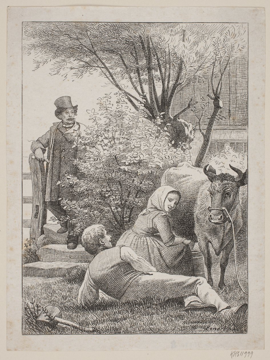 "Sitt Stille med din röda ko", titelblad för Chr. Winthers "Träsnitt" av Johan Frederik Rosenstand