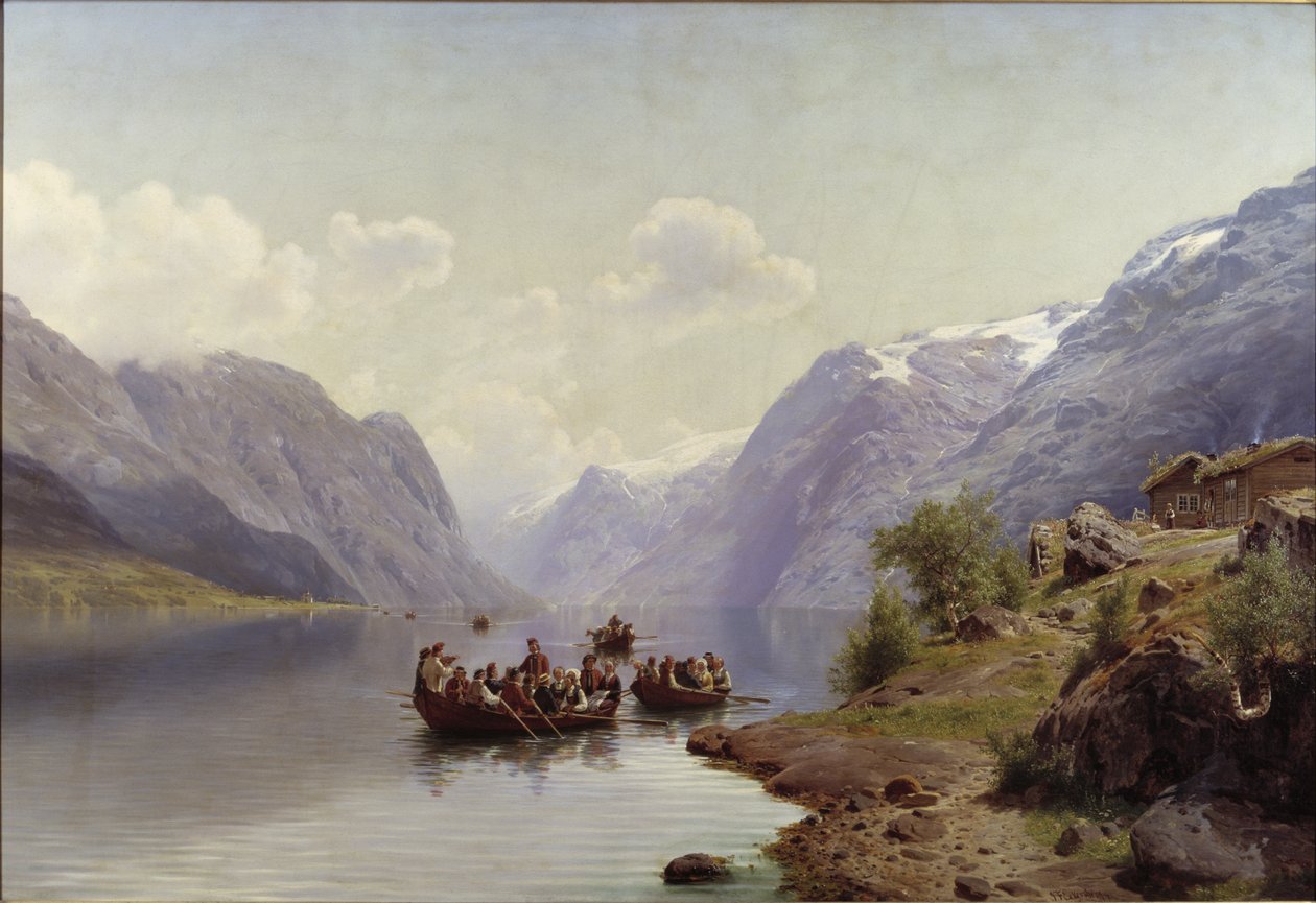 Bröllopseskort på Hardangerfjorden, 1865 av Johan Fredrik Eckersberg