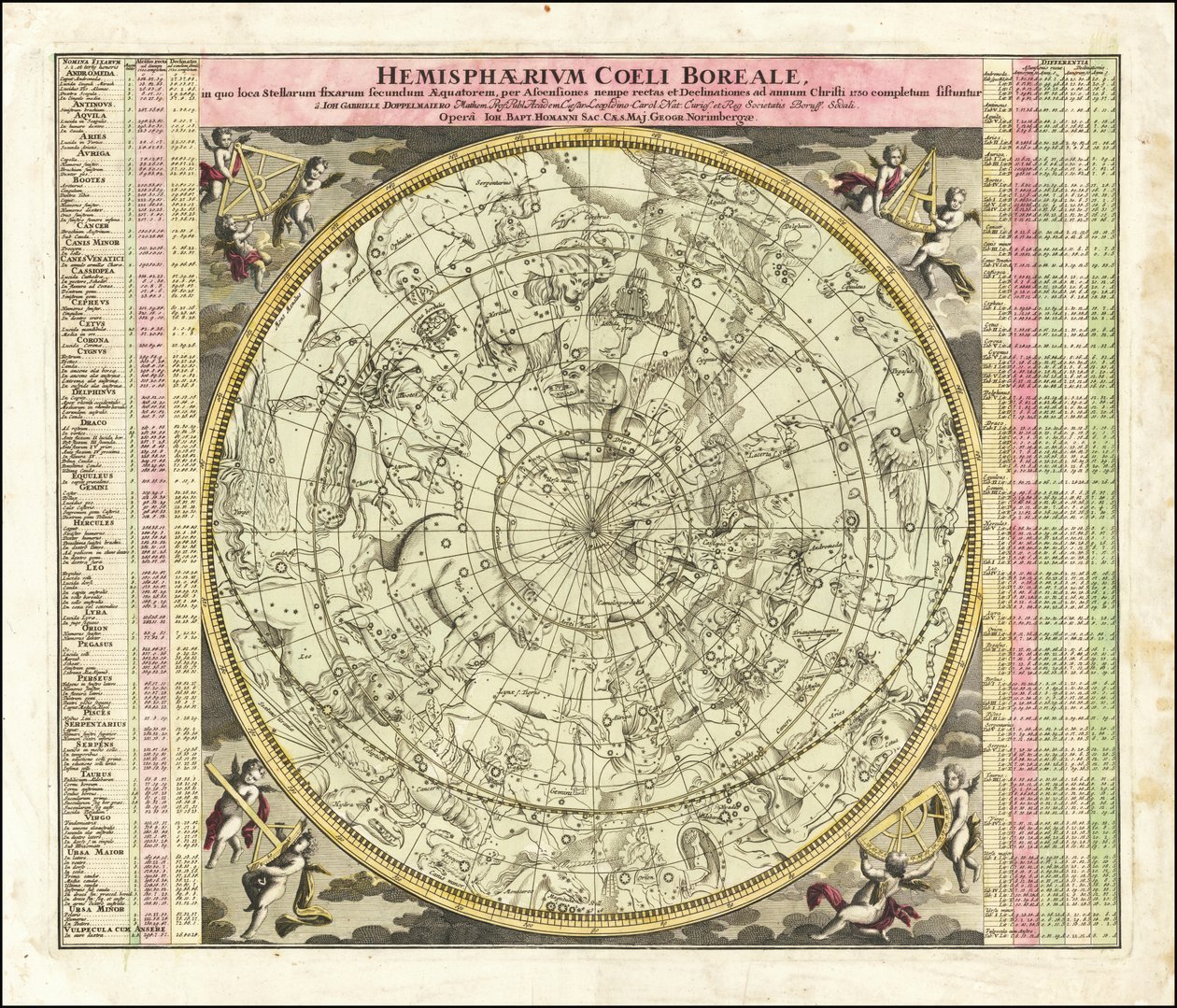 1730 års himmelskarta över norra halvklotets himmel av Johan Gabriel Doppelmayr