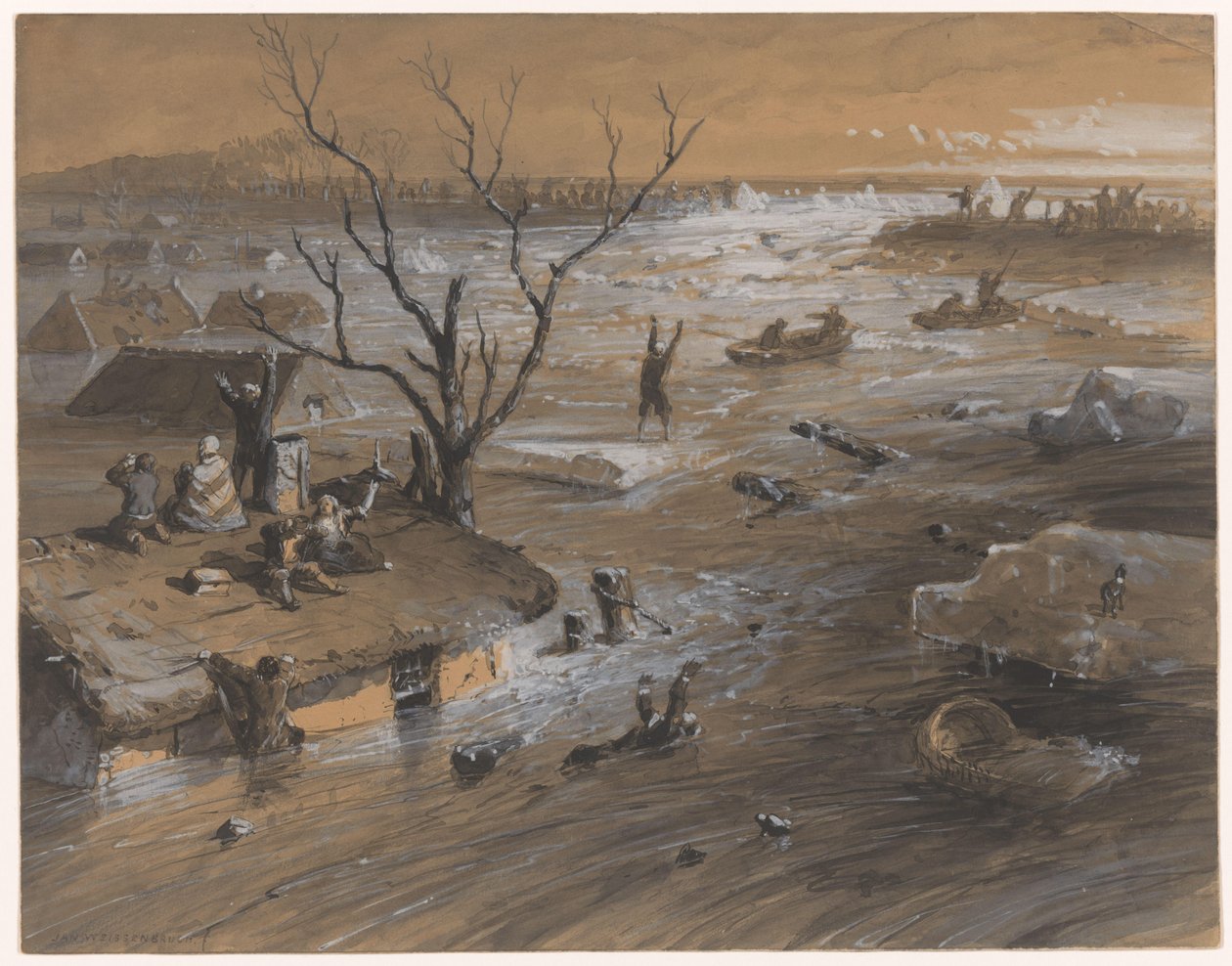Vallbrott i Brakel, 4 januari 1861 (titel på objekt) av Johan Hendrik Weissenbruch (signed by artist)