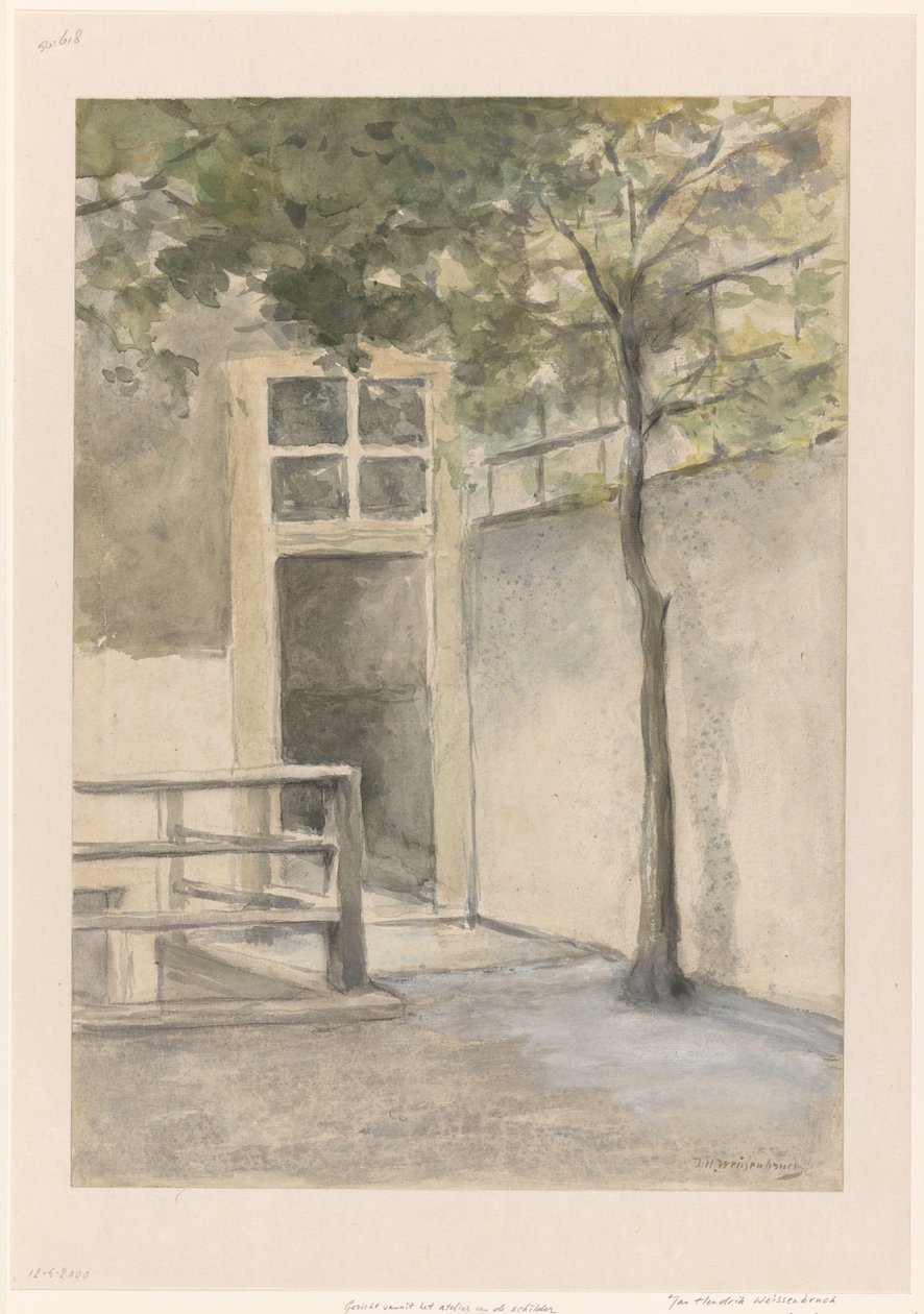 Utsikt över en innergård från konstnärens ateljé i Kazernestraat i Haag av Johan Hendrik Weissenbruch (signed by artist)