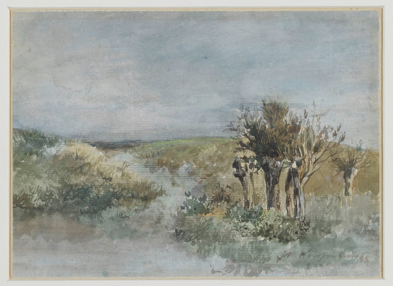 Landskap med pilvid längs ett dike av Johan Hendrik Weissenbruch