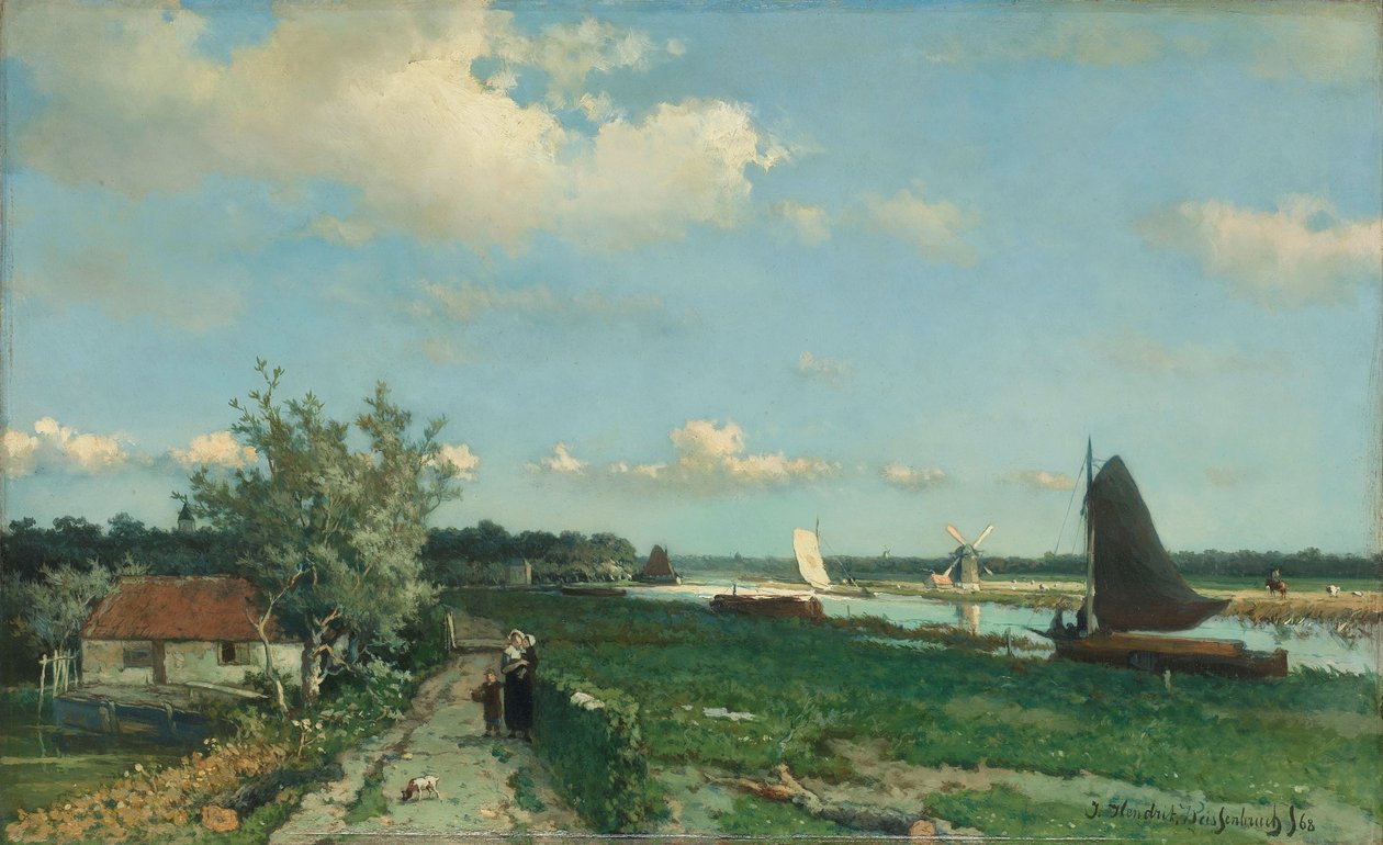 Trekvliet Shipping Canal nära Rijswijk, känd som "View near the Geest Bridge" av Johan Hendrik Weissenbruch