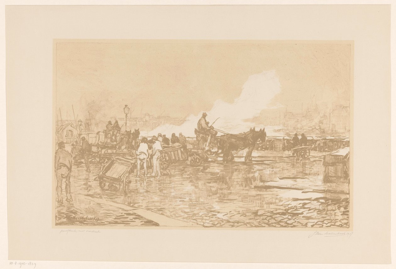 Utsikt över hamnen i Rotterdam av Johan Hendrik van Mastenbroek (signed by artist)