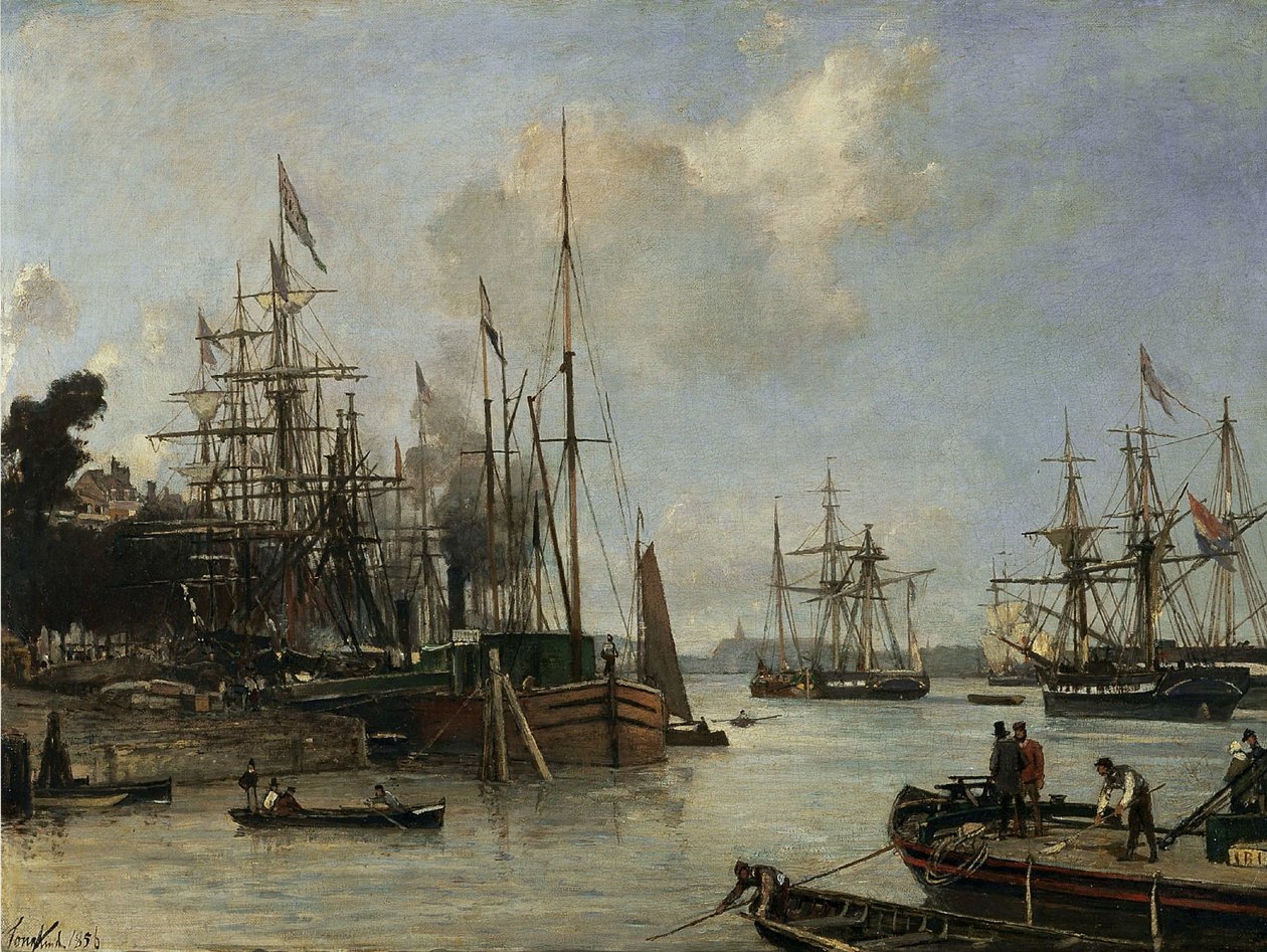 Utsikt över hamnen, Rotterdam av Johan Jongkind