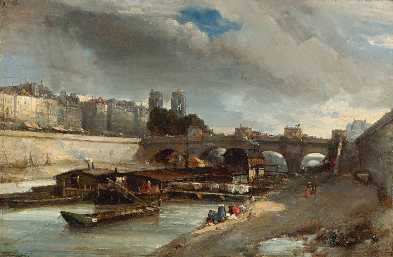 Båttvätt nära Pont Neuf, Paris av Johan Jongkind