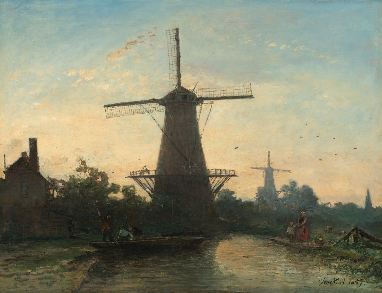 Kvarnar nära Rotterdam av Johan Jongkind