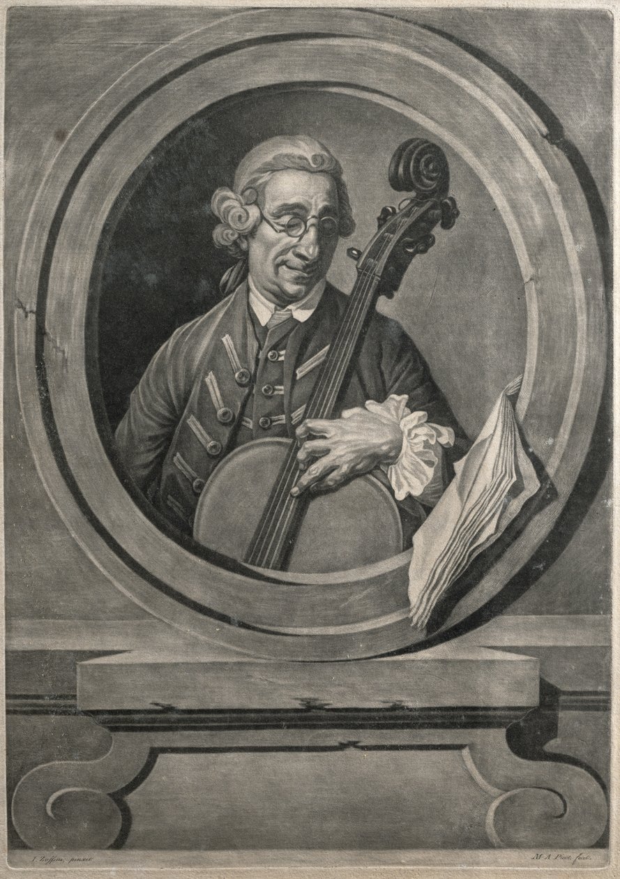 Porträtt av en musiker, möjligen Franz Joseph Haydn (1732-1809), graverad av M.A. Picot av Johan Joseph Zoffany