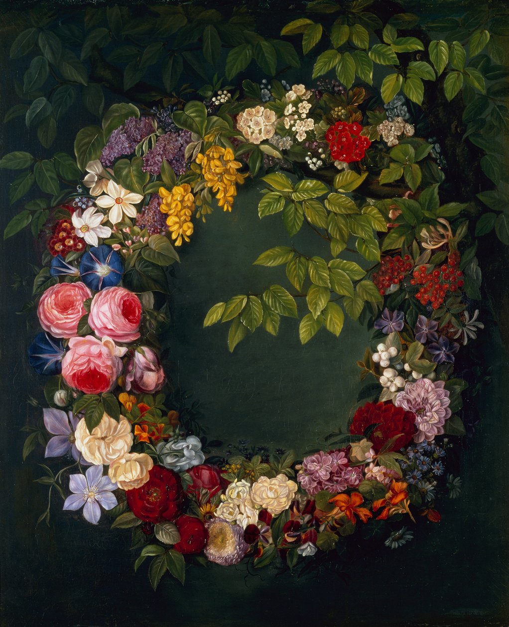 En krans av blommor (olja på duk) av Johan Laurents Jensen