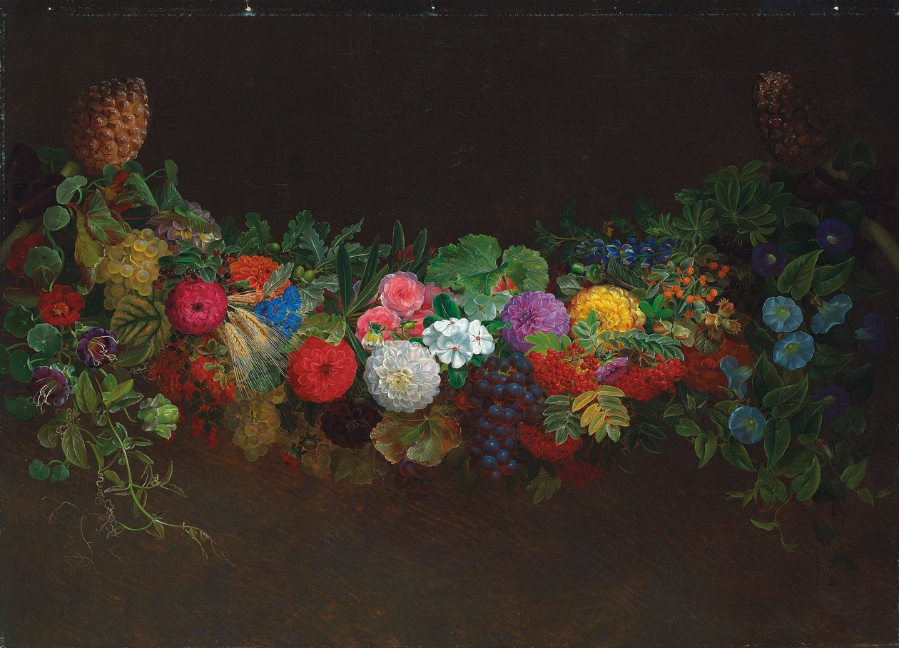 En magnifik krans av frukt och blommor, 1840 av Johan Laurents Jensen