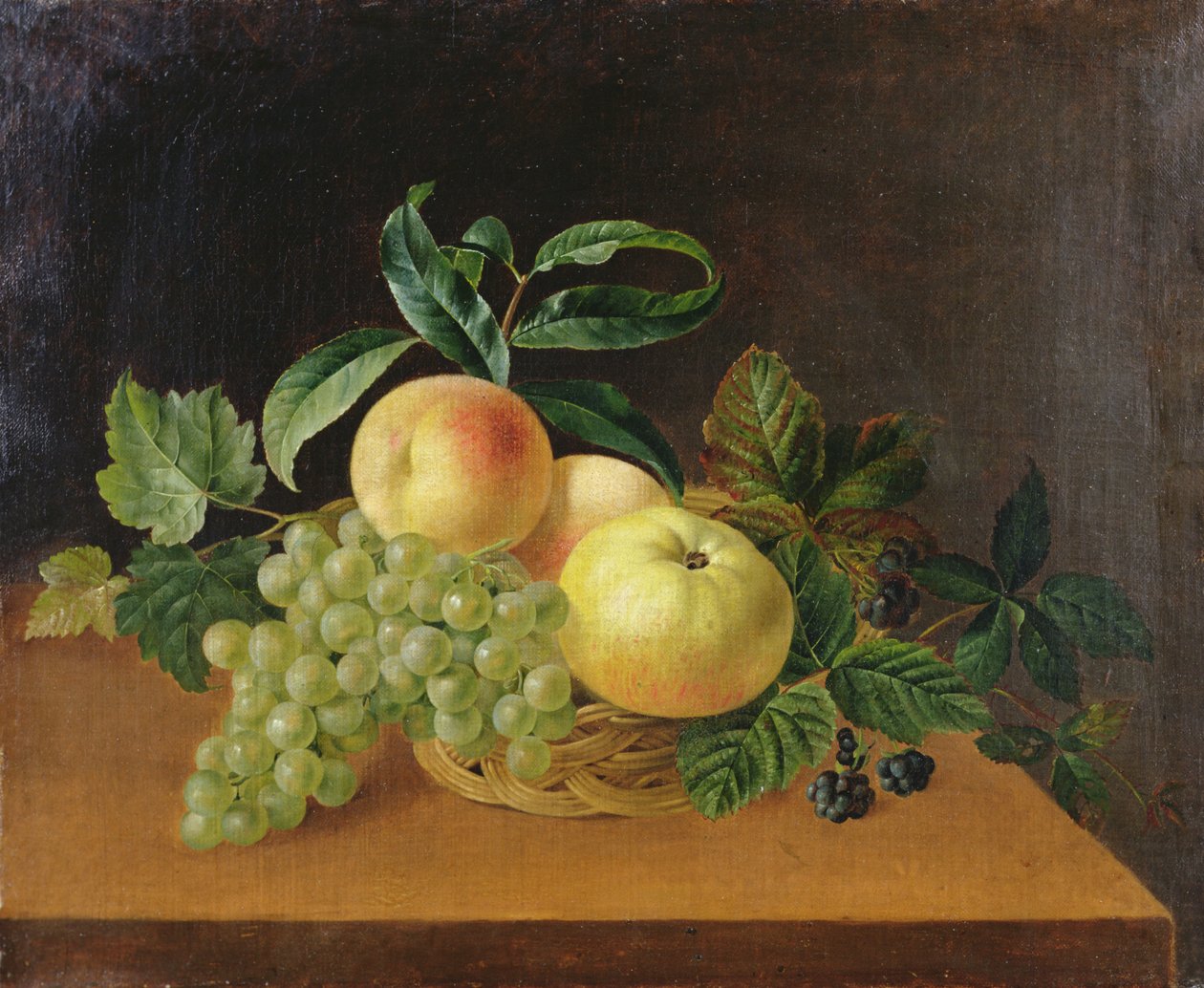 Korg med äpplen, persika och vindruvor av Johan Laurents Jensen