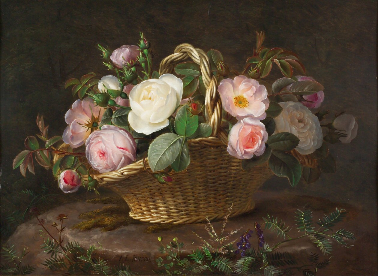 Korg med blommor, ca. 1843. av Johan Laurentz Jensen