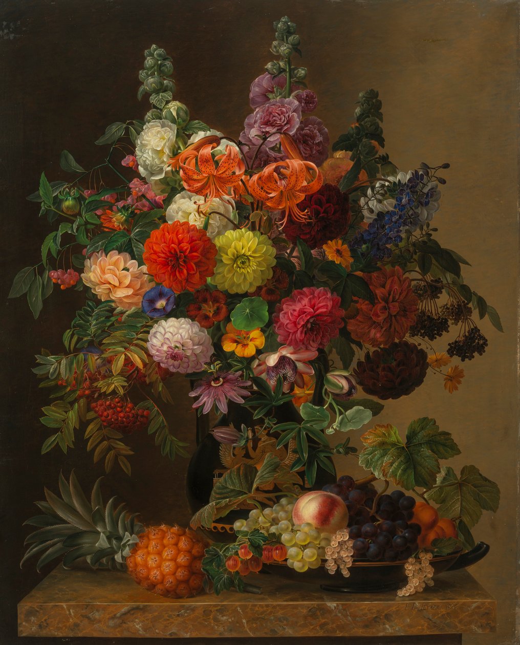 Stilleben med blommor och frukter, 1836. av Johan Laurentz Jensen