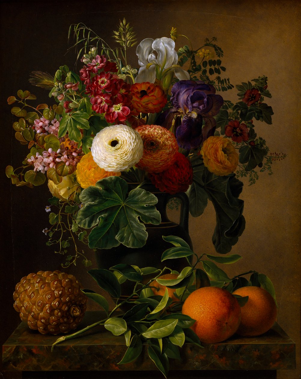 Stilleben med blommor i en antik vas, 1834. av Johan Laurentz Jensen