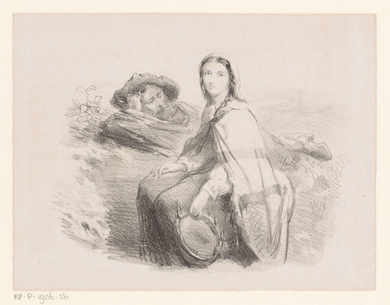 Liggande man och kvinna med tamburin av Johan Michaël Schmidt Crans (attributed to)
