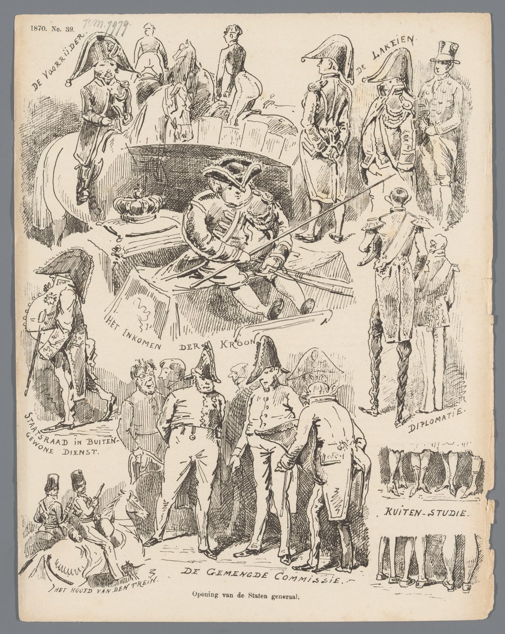 Tecknad film om invigningen av Generalstaterna, 1870 Öppnande av generalstaterna (titel på objekt) av Johan Michaël Schmidt Crans