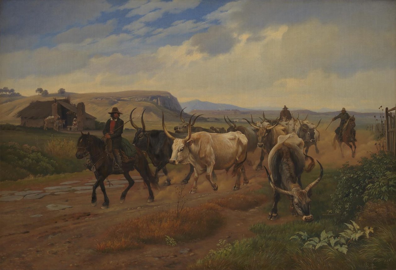 Ett flock oxar i den romerska Campagna av Johan Thomas Lundbye