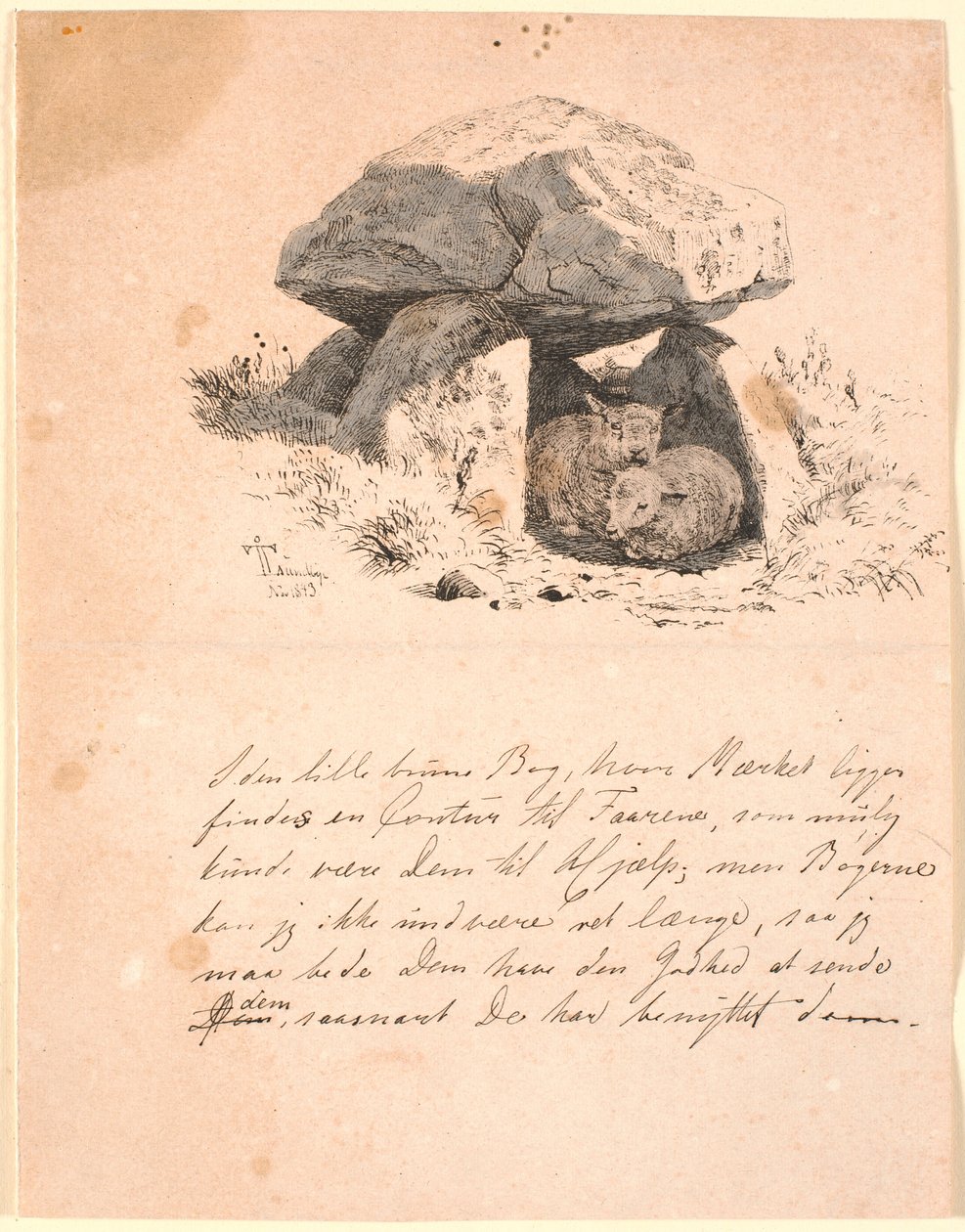 Lammen. Illustration till Kaalunds "Fabler för barn". Se kommentar från arkkatalog. av Johan Thomas Lundbye