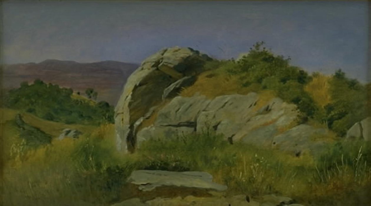 Landskap med stenar i förgrunden. Civitella, Italien av Johan Thomas Lundbye