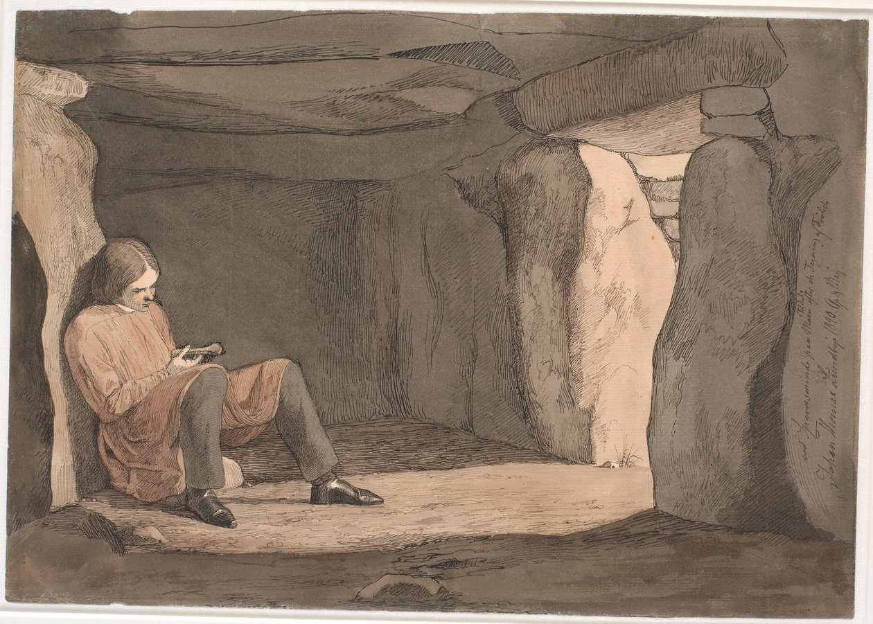 Lorents Frölich sitter i en gånggrav av Johan Thomas Lundbye