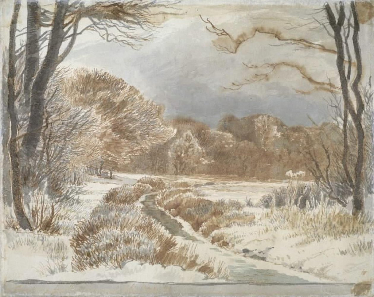 Snölandskap med å. Purlund och Vallø av Johan Thomas Lundbye
