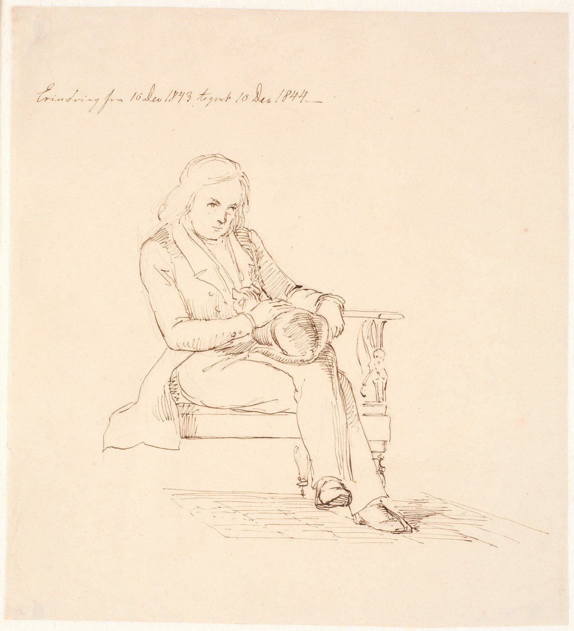 Thorvaldsen sitter i en soffa av Johan Thomas Lundbye