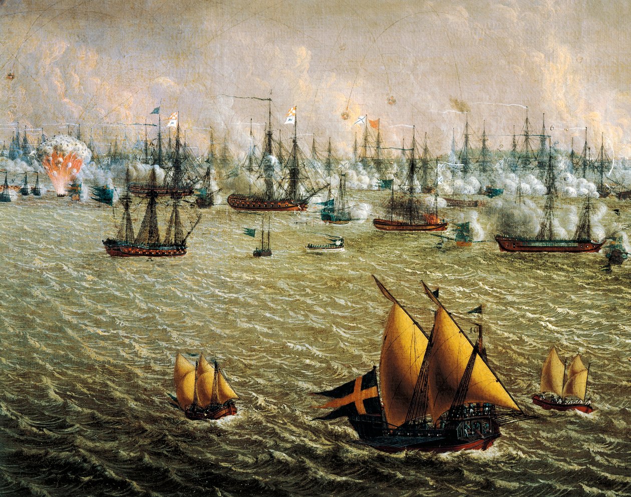 Slaget vid Skargård mellan svenska och ryska flottor på grund av Sveriges herravälde över Finland, 10 juli 1790, av Johan Tietrich Schoultz (1754-1807), rysk-svenska krig av Johan Tietrich Schoultz