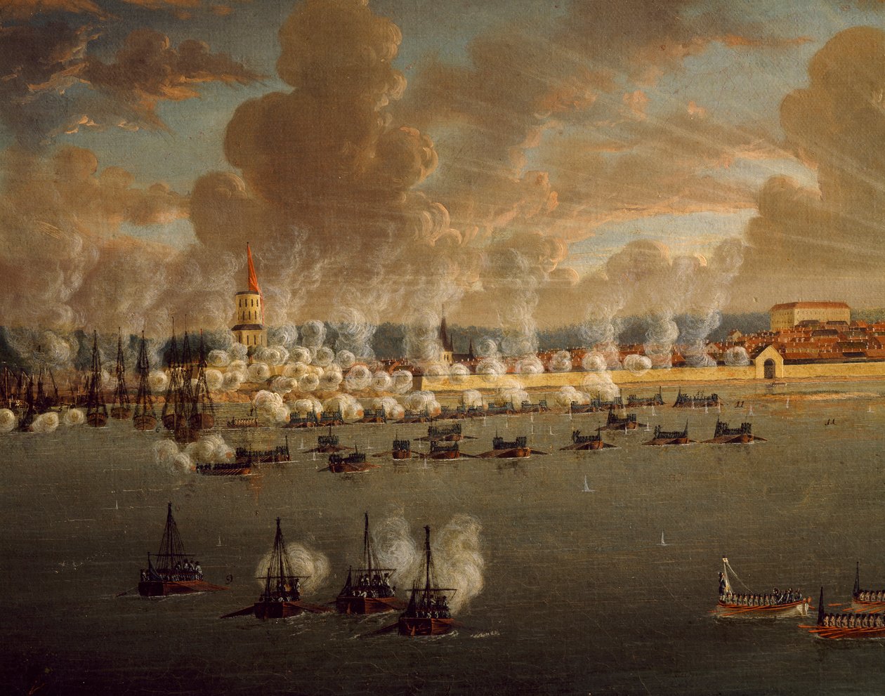 Gustav III:s svenska flotta belägrar Frederikshavn, 20 maj 1790, av Johan Tietrich Schoultz (1754-1807), rysk-svenska krig, danska av Johan Tietrich Schoultz
