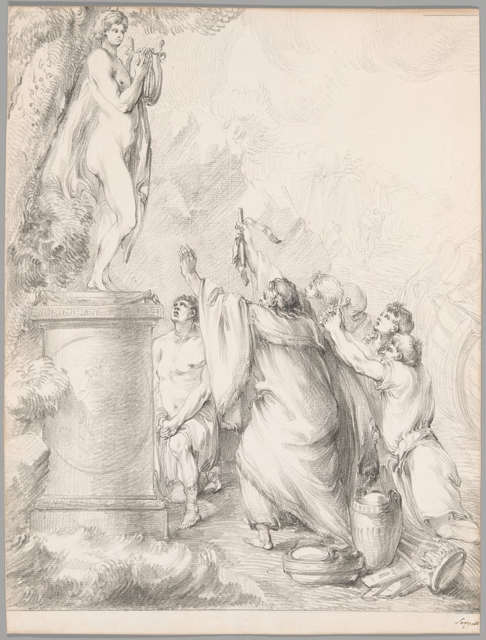 Chryses ber om hjälp från Apollo, från Iliaden, bok I av Johan Tobias Sergel