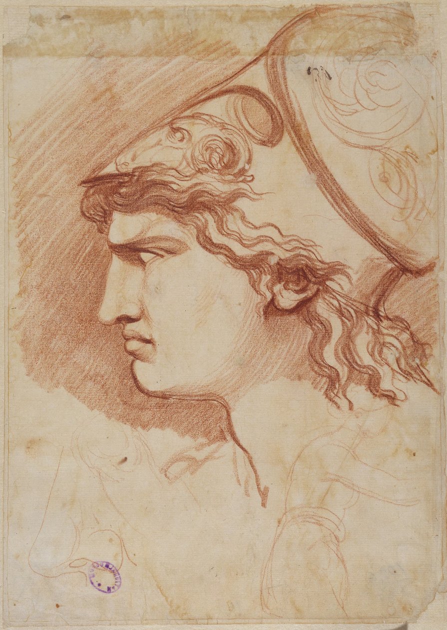 Diomedes, detaljskiss av hjälm och huvud i profil av Johan Tobias Sergel