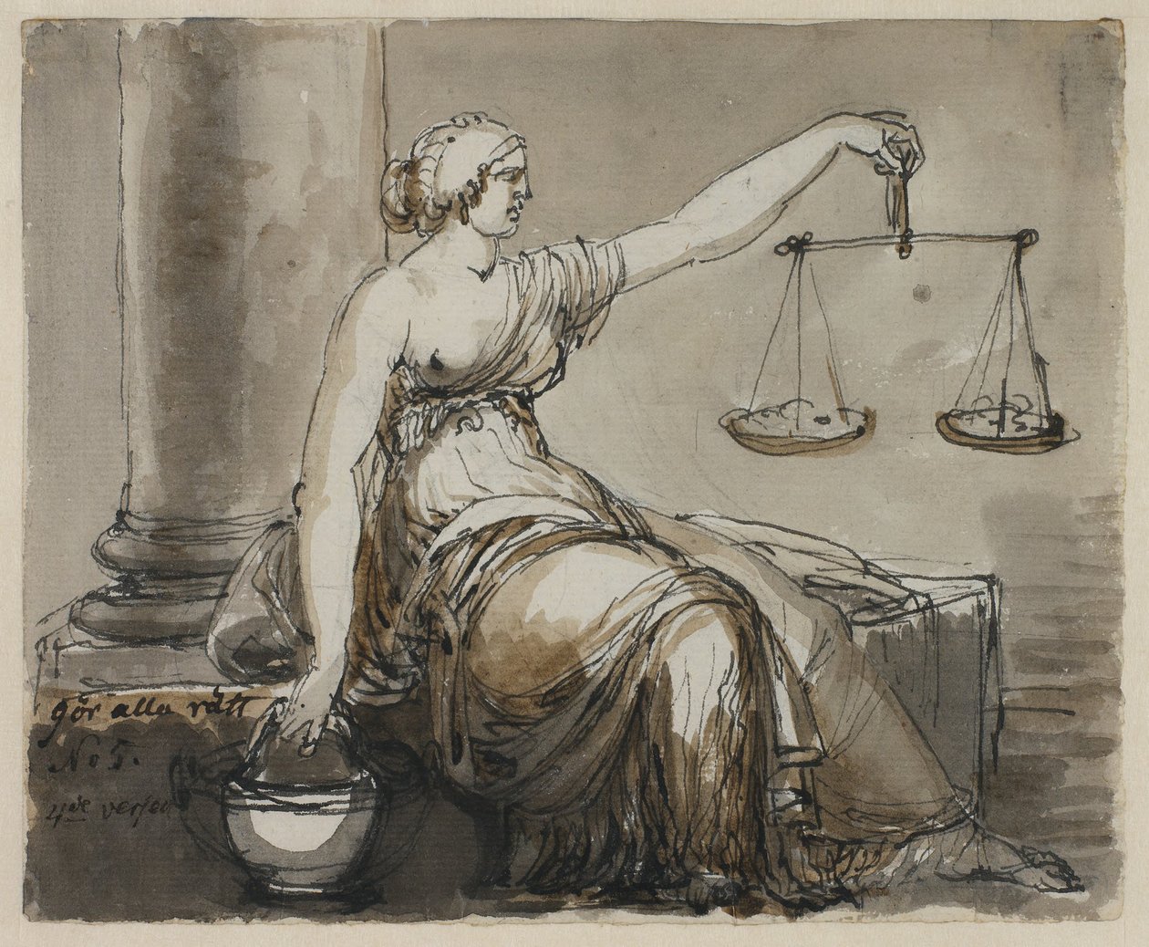 Illustration till visan "På livets mödosamma stråt". Fjärde versen 5. "Gör alla rätt" av Johan Tobias Sergel