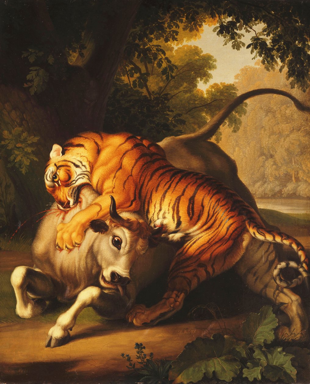 En tiger attackerar en tjur, 1785 av Johan Wenzel Peter
