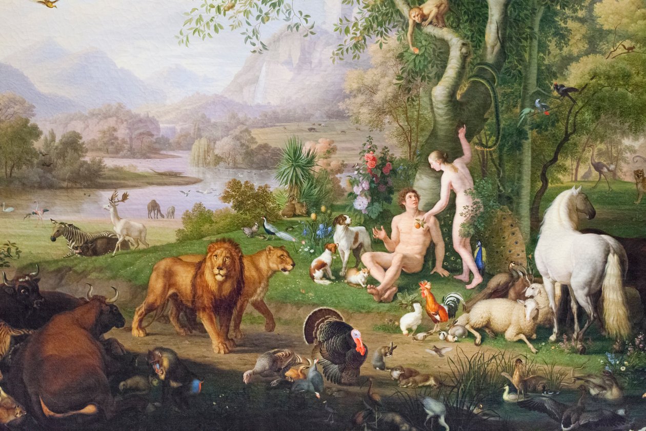 Adam och Eva i Edens lustgård (olja på duk) av Johan Wenzel Peter