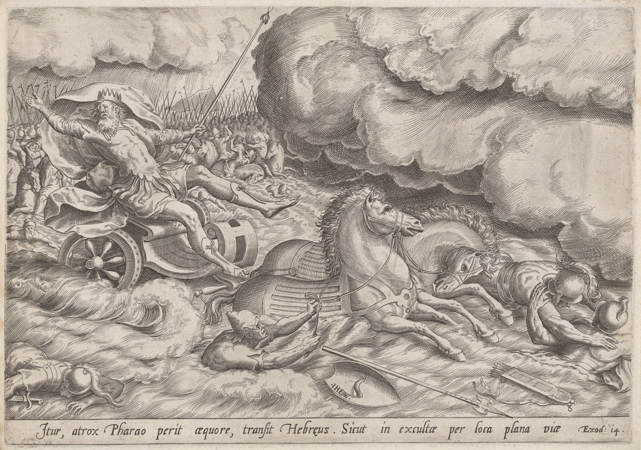 Korsningen av Röda havet av Johan Wierix, after Maarten van Cleef