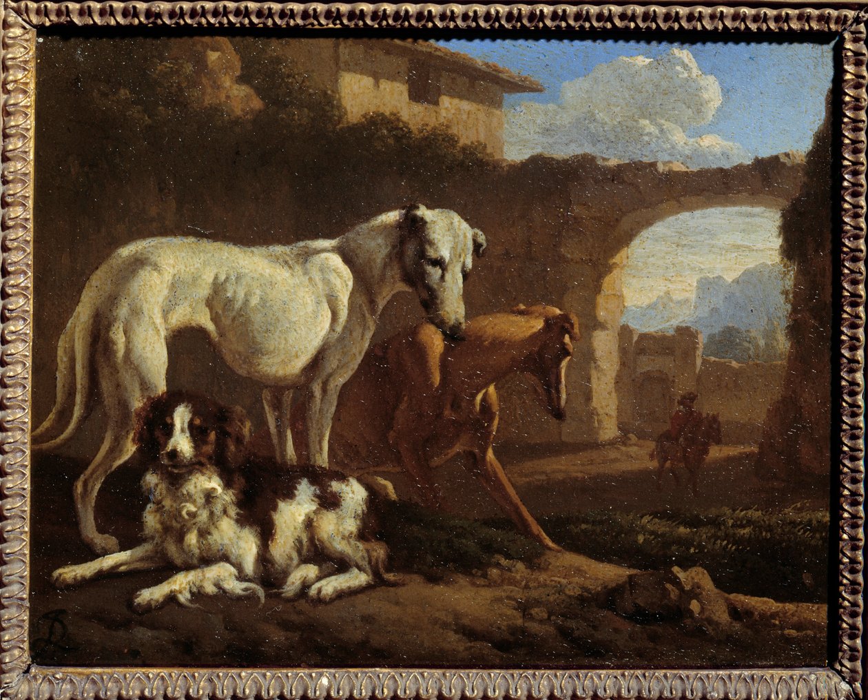 Spagneul och jäst. Målning av Jan Le Ducq (1627-1676) Ec. Hol. av Johan le Ducq