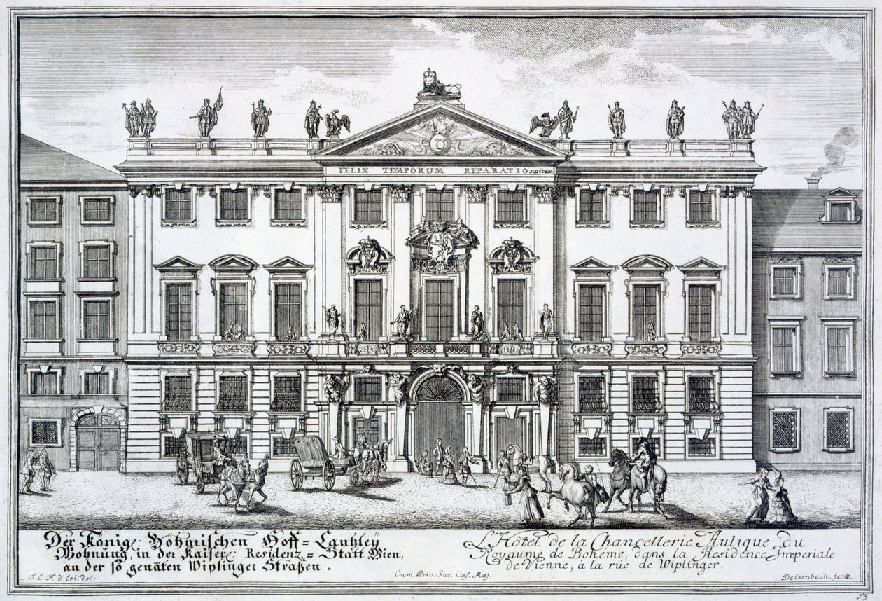 Kungariket Böhmens kansli, en del av det kejserliga residenset på Wiplinger Street i Wien, omkring 1719. av Johann Bernhard Fischer von Erlach