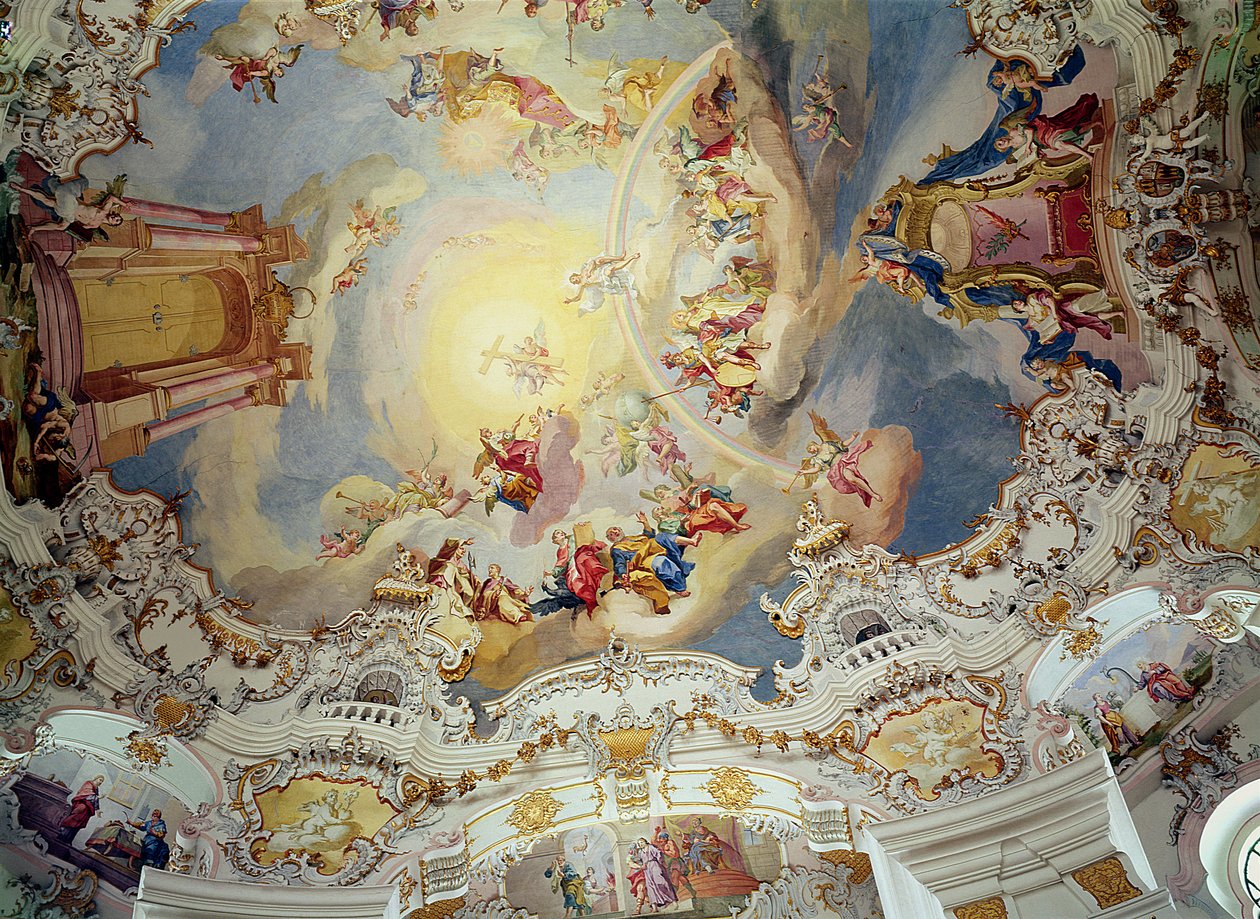 Den sista domen, takmålning från kyrkans tillplattade kupol (stuckatur) av Johann Baptist Zimmermann