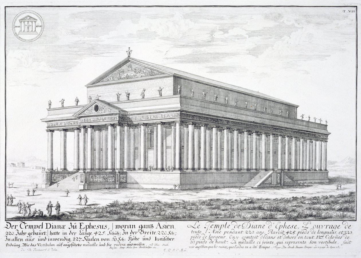Dianatemplet i Efesos, Turkiet, från "Utkast till en historisk arkitektur", 1721 av Johann Bernhard Fischer von Erlach