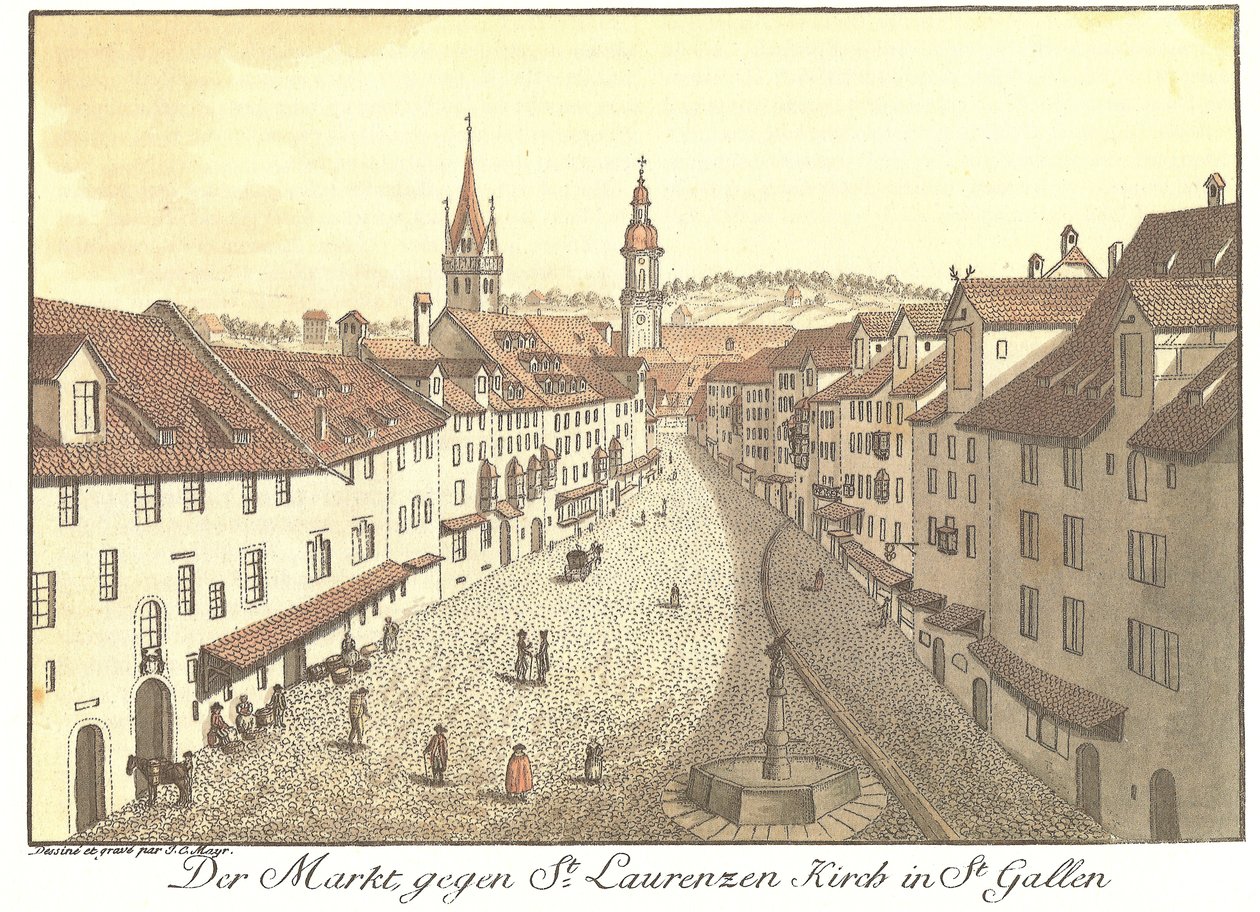 Marknaden mot St. Laurenzen Kirch i St. Gallen (ursprunglig titel) av Johann Conrad Mayr