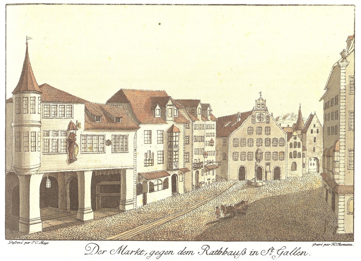 Der Markt gegen dem Rathauß in St. Gallen (Originaltitel) av Johann Conrad Mayr