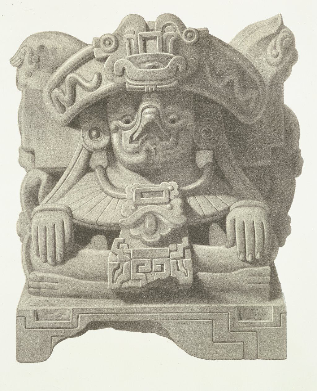 Sten idol av regnguden Cocijo, tallrik från "Ancient Monuments of Mexico", 1866 av Johann Friedrich Maximilian von Waldeck