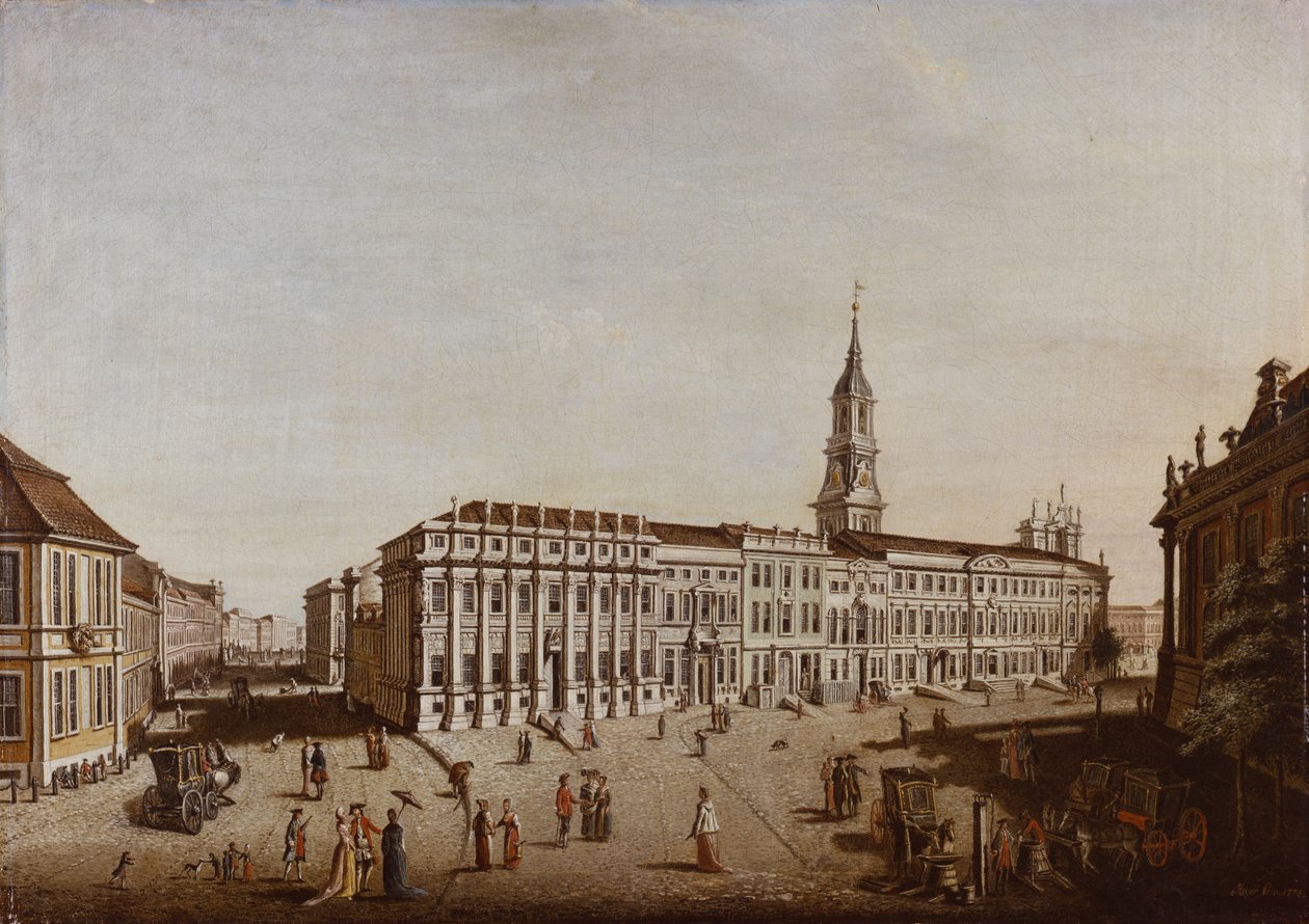 Utsikt över Castle Street och Fiaker Square, Potsdam, 1773 av Johann Friedrich Meyer