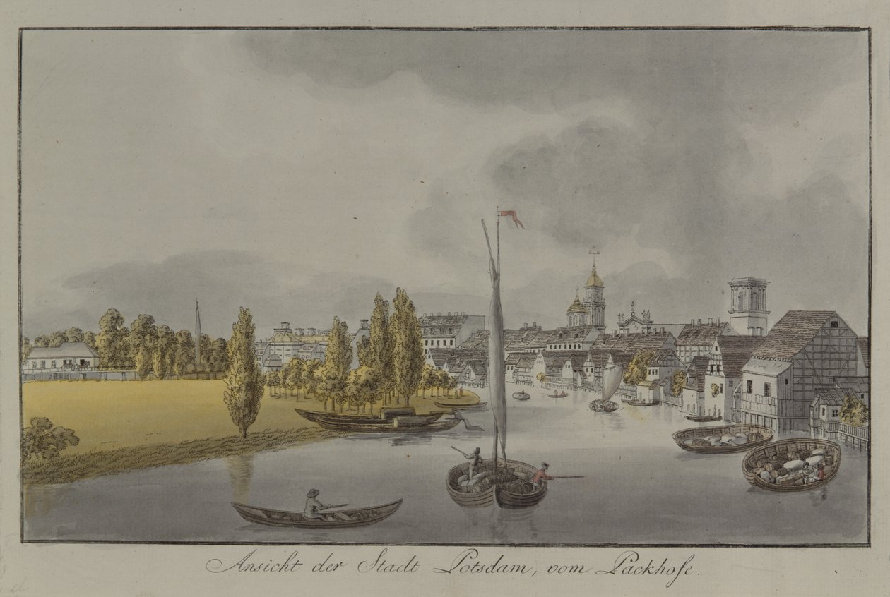 Utsikt över Potsdam, ca. 1796 (handfärgad gravyr) av Johann Friedrich Nagel