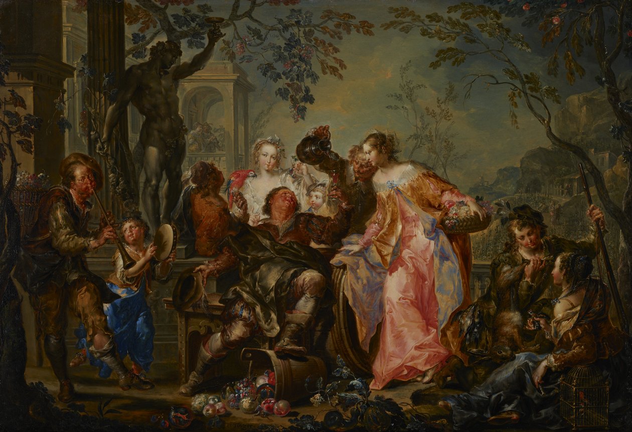 Årstidernas nöjen: Höst, ca 1730 (olja på koppar monterad med masonitbaksida) av Johann Georg Platzer