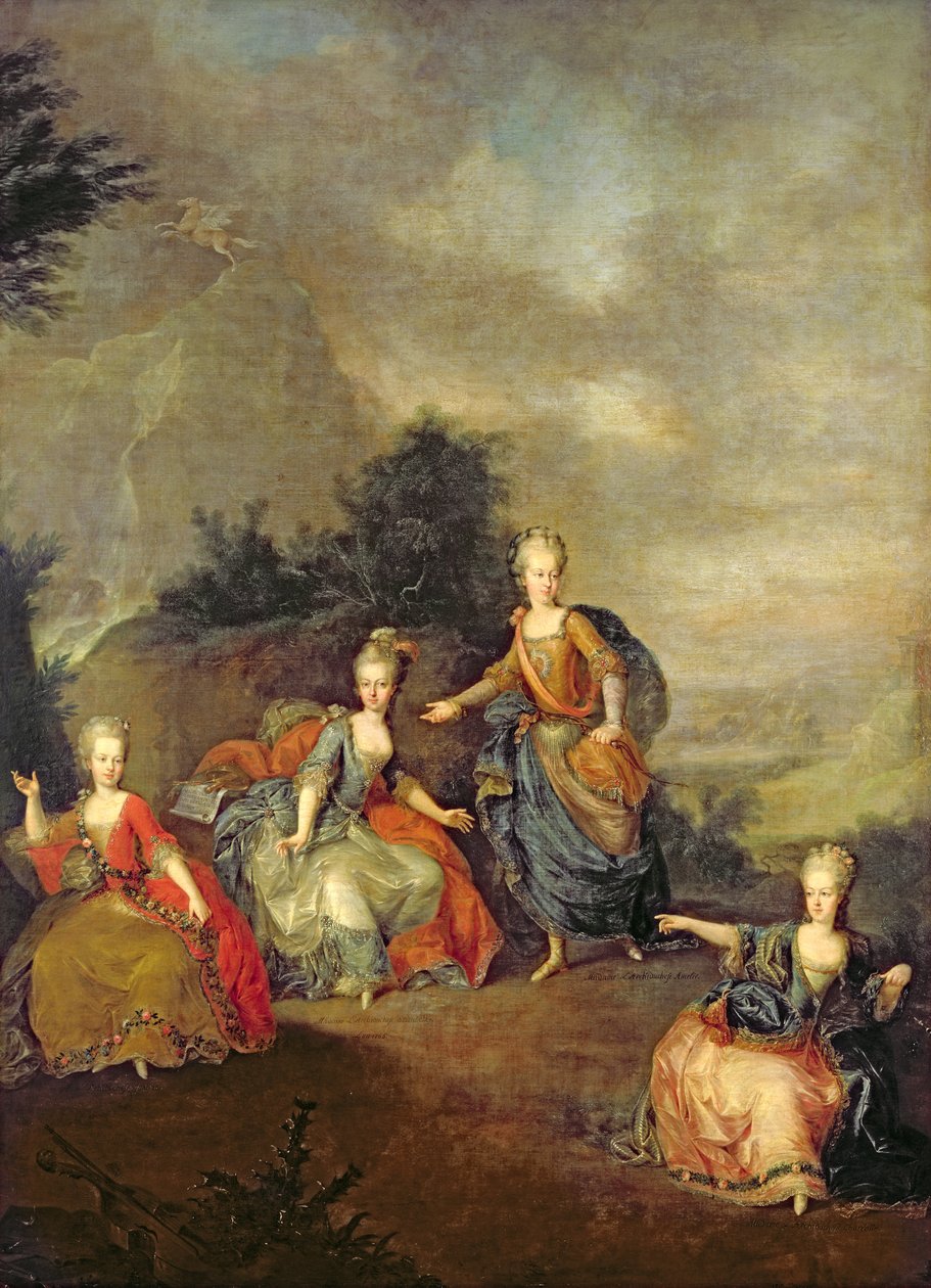 Framförande av opera av Gluck, "Il Parnaso Confuso" på Schönbrunn Palace den 24 januari 1765 av Johann Georg Weikert