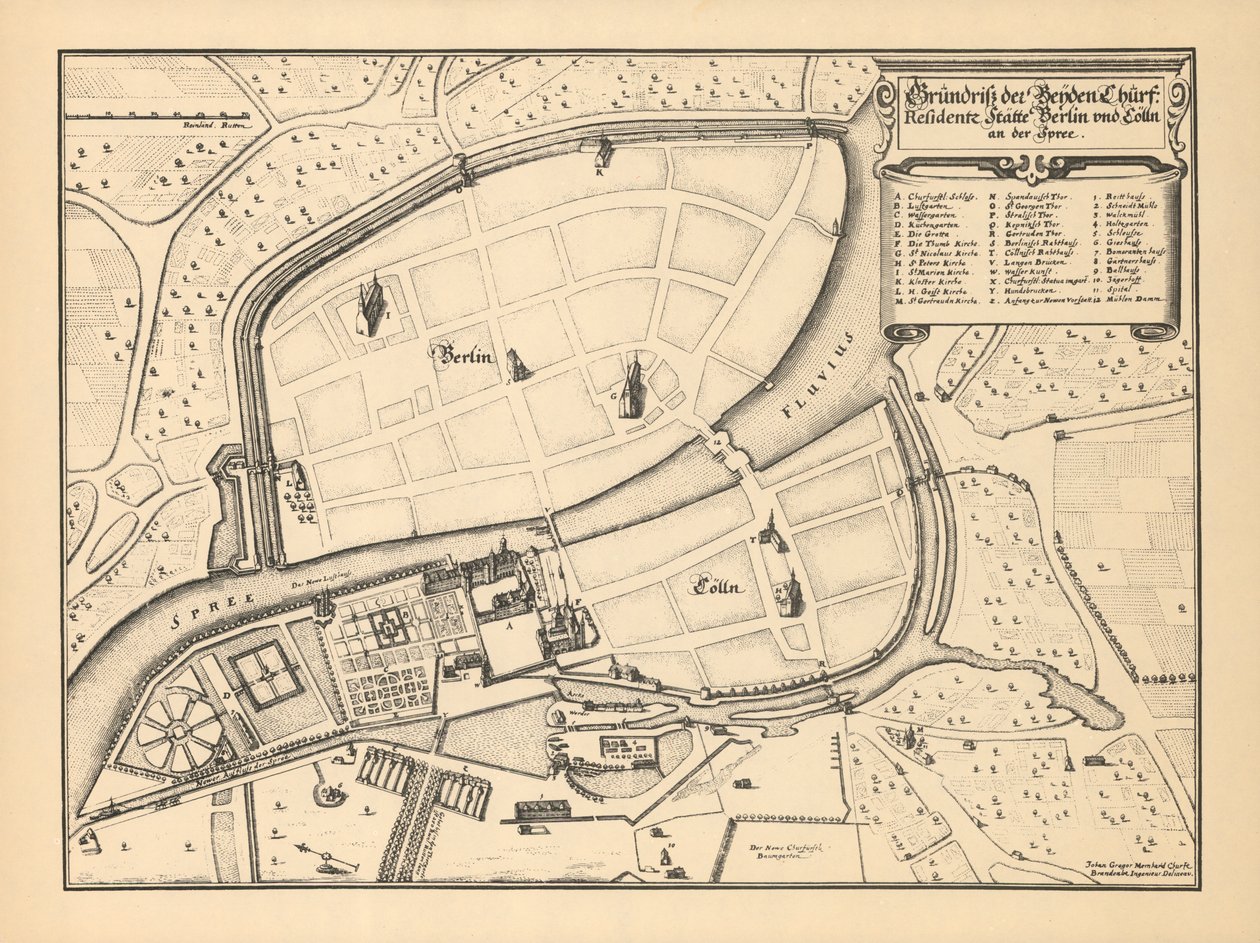 Karta över Berlin och Coelln, 1652 av Johann Gregor Memhardt